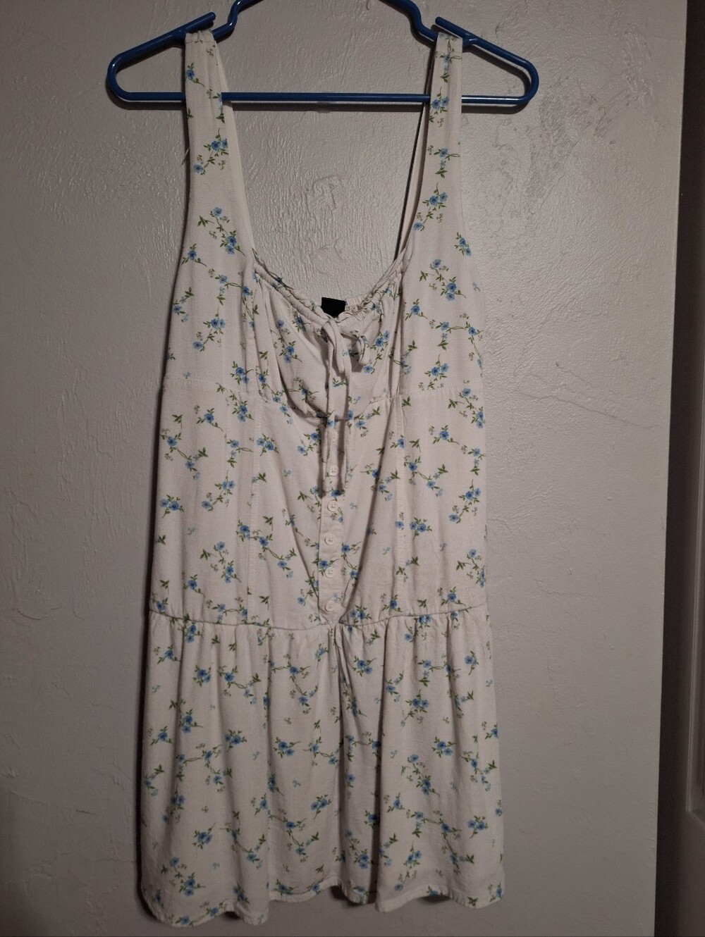 White Floral Romper with Blue & Green Print